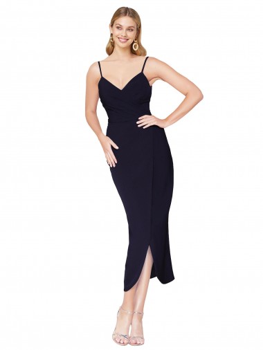 V-Back Dark Navy Mermaid High Neck Knee Length Formal Dress / Bridesmaid Dress York