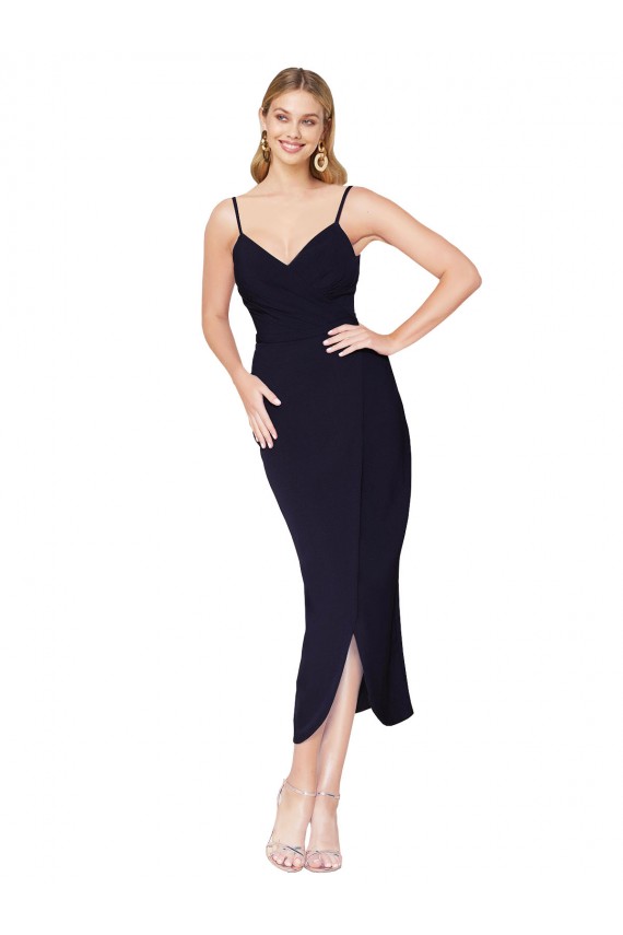V-Back Dark Navy Mermaid High Neck Knee Length Formal Dress / Bridesmaid Dress York