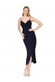 V-Back Dark Navy Mermaid High Neck Knee Length Formal Dress / Bridesmaid Dress York