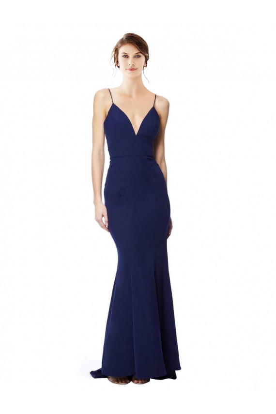 Open Back Navy Blue Mermaid High Neck Long Formal Dress / Bridesmaid Dress York