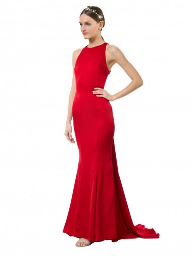 Open Back Red Mermaid High Neck Long Formal Evening Gown / Bridesmaid Dress York