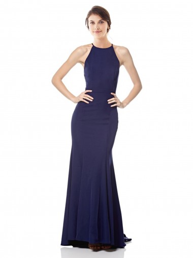 Navy Blue Mermaid High Neck Long Bridesmaid Dress / Formal Dress York