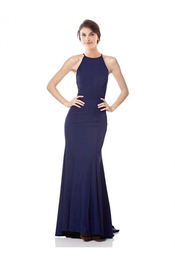 Navy Blue Mermaid High Neck Long Bridesmaid Dress / Formal Dress York