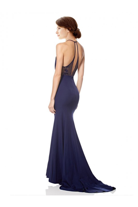 Navy Blue Mermaid High Neck Long Bridesmaid Dress / Formal Dress York
