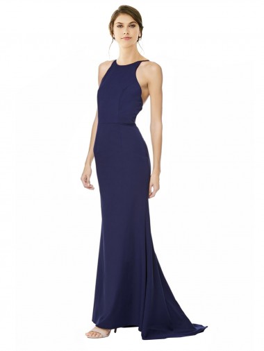 Open Back Navy Blue Mermaid High Neck Long Formal Evening Gown / Prom Dress / Bridesmaid Dress York