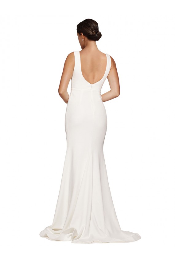 Low Back Ivory Sheath Square Neck Sweep Train Semi Formal Evening Dress / Prom Dress / Bridesmaid Dress York