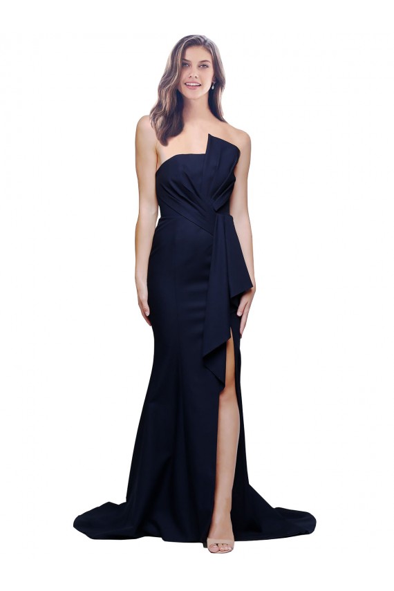 Low Back Dark Navy Sheath Strapless Sweep Train Semi Formal Evening Dress / Prom Dress / Bridesmaid Dress York