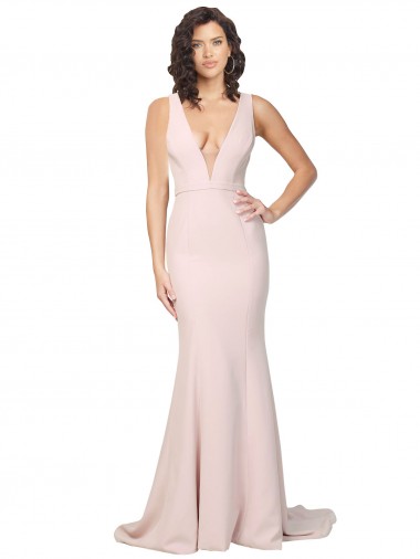 V-Back Pink Sheath V-Neck Sweep Train Black Tie Evening Gown / Prom Dress / Bridesmaid Dress York