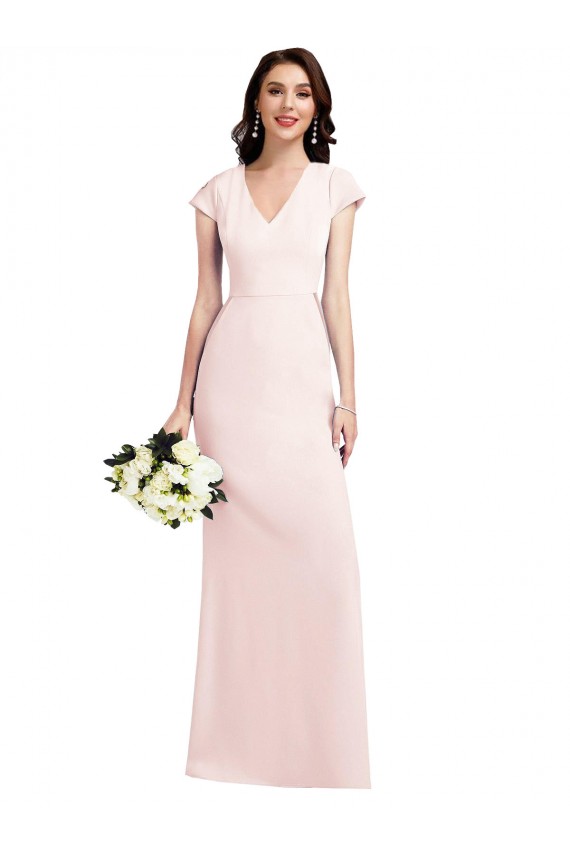 Pink A-Line V-Neck Long Formal Evening Gown / Prom Dress / Bridesmaid Dress York