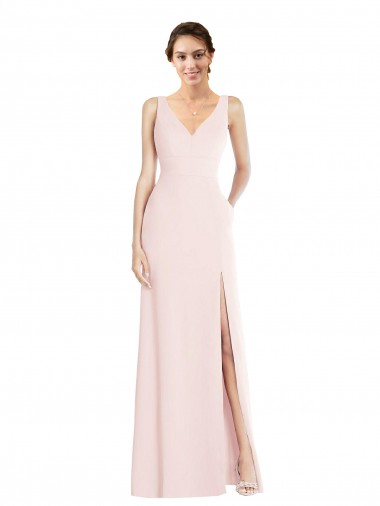 Low Back Pink A-Line V-Neck Long Black Tie Evening Dress / Prom Dress / Bridesmaid Dress York