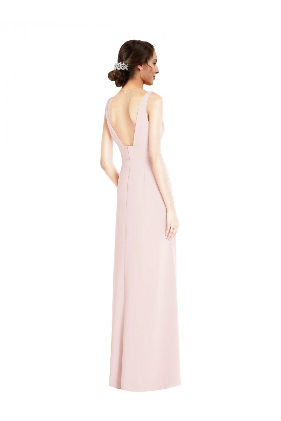 Low Back Pink A-Line V-Neck Long Black Tie Evening Dress / Prom Dress / Bridesmaid Dress York