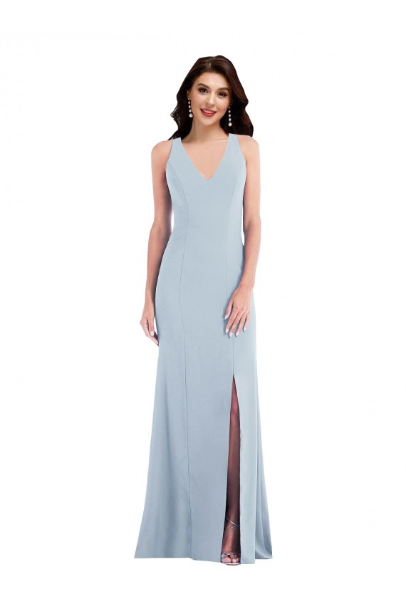 Open Back Light Sky Blue Trumpet V-Neck Long Evening Dress / Bridesmaid Dress York