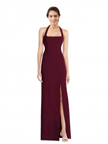 Open Back Burgundy Gold Trumpet Halter Neck Long Semi Formal Evening Dress / Prom Dress / Bridesmaid Dress York