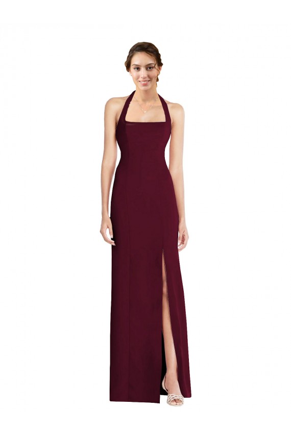 Open Back Burgundy Gold Trumpet Halter Neck Long Semi Formal Evening Dress / Prom Dress / Bridesmaid Dress York