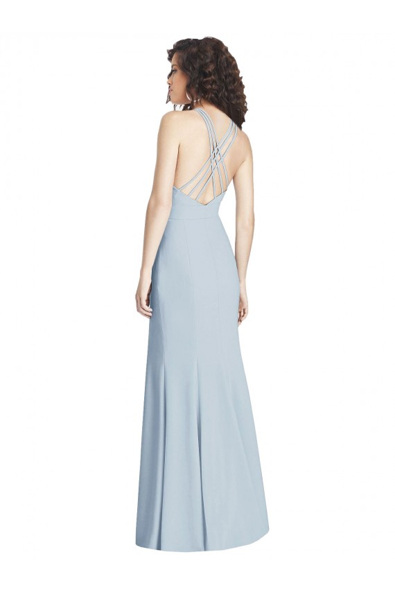 Open Back Light Sky Blue Trumpet Halter Neck Long Evening Dress / Bridesmaid Dress York