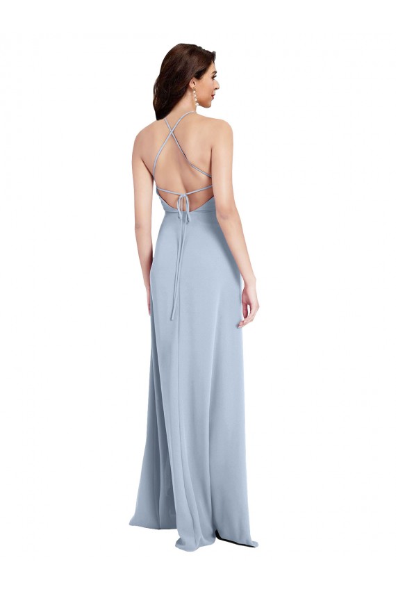 Open Back Light Sky Blue Sheath High Neck Long Formal Evening Gown / Prom Dress / Bridesmaid Dress York