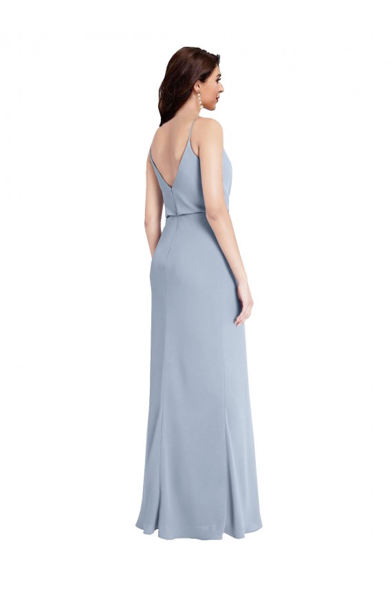 V-Back Smoke Blue Sheath Cowl Neck Long Formal Evening Gown / Prom Dress / Bridesmaid Dress York