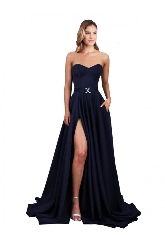 Low Back Dark Navy A-Line High Neck Long Formal Dress / Bridesmaid Dress York