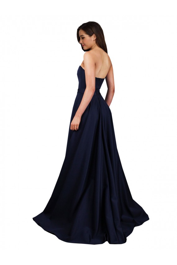 Low Back Dark Navy A-Line High Neck Long Formal Dress / Bridesmaid Dress York
