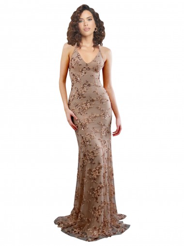 Open Back Rose Gold Mermaid High Neck Long Formal Evening Gown / Prom Dress / Bridesmaid Dress York