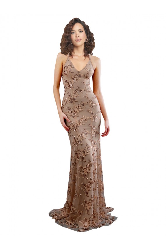 Open Back Rose Gold Mermaid High Neck Long Formal Evening Gown / Prom Dress / Bridesmaid Dress York
