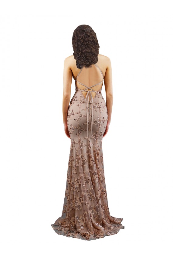 Open Back Rose Gold Mermaid High Neck Long Formal Evening Gown / Prom Dress / Bridesmaid Dress York
