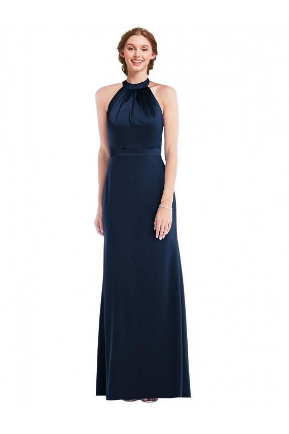 Open Back Dark Navy Trumpet High Neck Long Semi Formal Evening Dress / Prom Dress / Bridesmaid Dress York