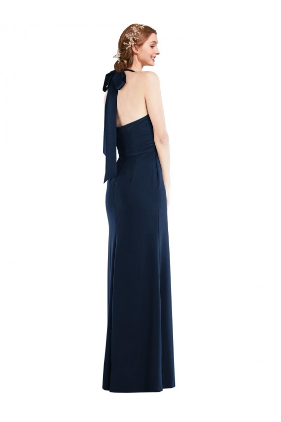 Open Back Dark Navy Trumpet High Neck Long Semi Formal Evening Dress / Prom Dress / Bridesmaid Dress York