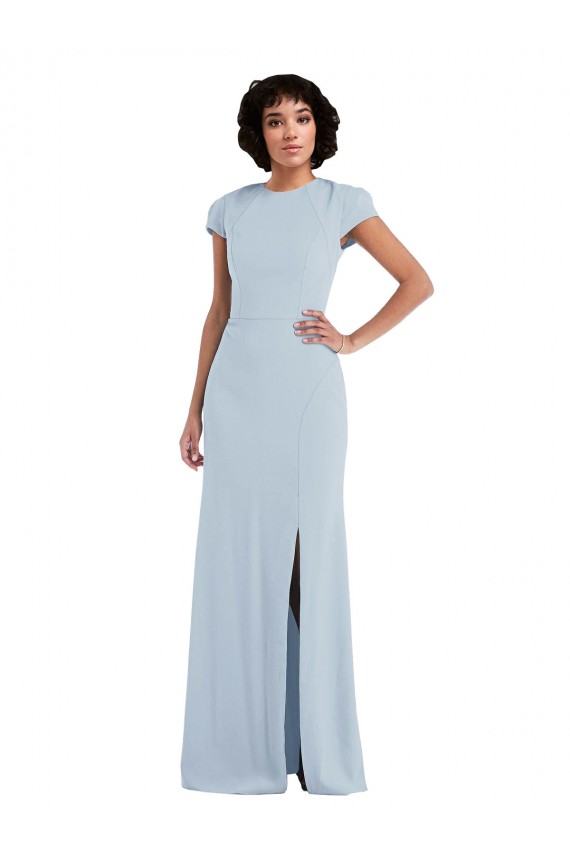 Keyhole Back Light Sky Blue Trumpet Jewel Neck Long Semi Formal Evening Dress / Bridesmaid Dress York