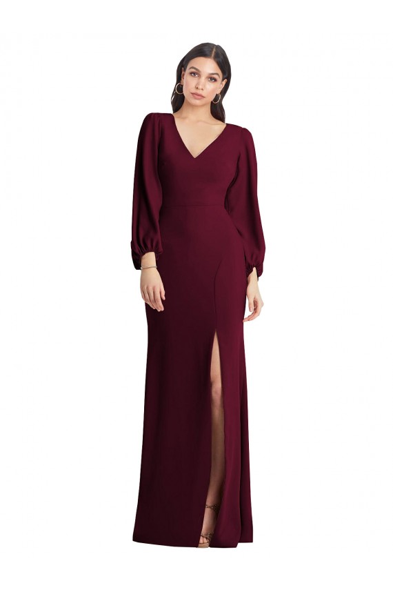 Burgundy Gold Trumpet V-Neck Long Semi Formal Evening Dress / Prom Dress / Bridesmaid Dress York
