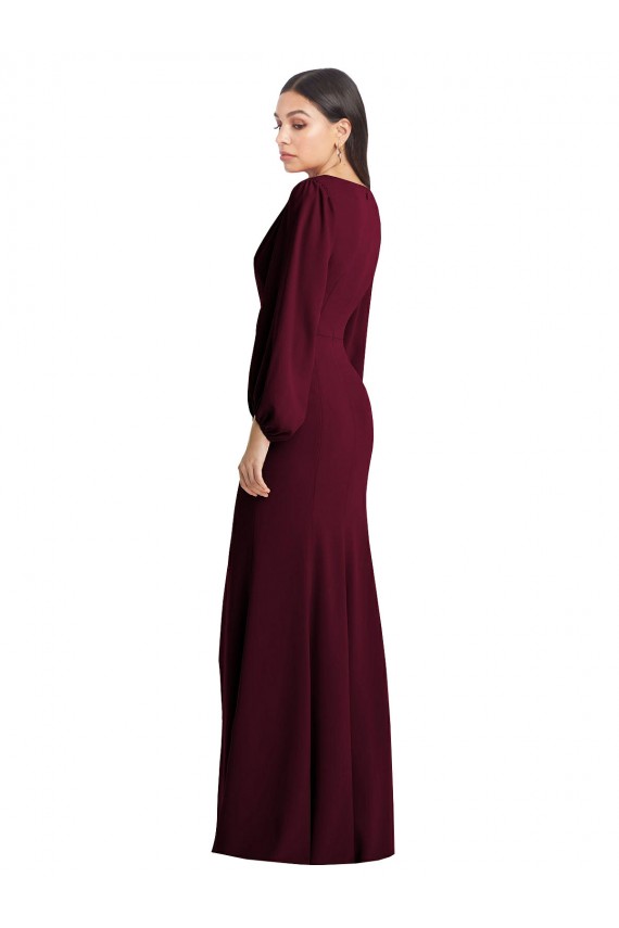 Burgundy Gold Trumpet V-Neck Long Semi Formal Evening Dress / Prom Dress / Bridesmaid Dress York