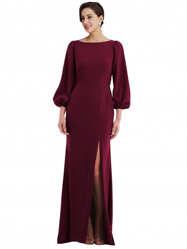 Open Back Burgundy Gold Trumpet Bateau Neck Long Formal Evening Gown / Prom Dress / Bridesmaid Dress York