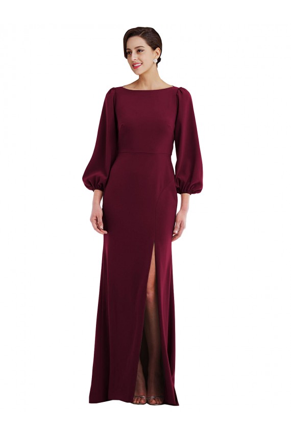 Open Back Burgundy Gold Trumpet Bateau Neck Long Formal Evening Gown / Prom Dress / Bridesmaid Dress York