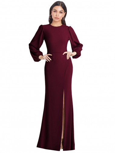 Open Back Burgundy Gold Trumpet Bateau Neck Long Formal Dress / Bridesmaid Dress York