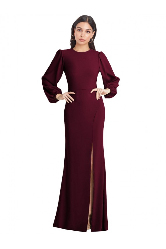 Open Back Burgundy Gold Trumpet Bateau Neck Long Formal Dress / Bridesmaid Dress York