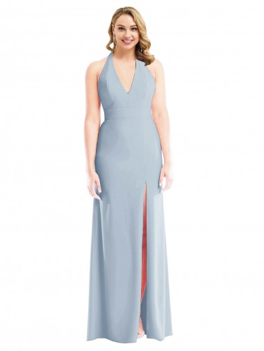 Open Back Light Sky Blue Trumpet Halter Neck Long Bridesmaid Dress / Evening Dress York
