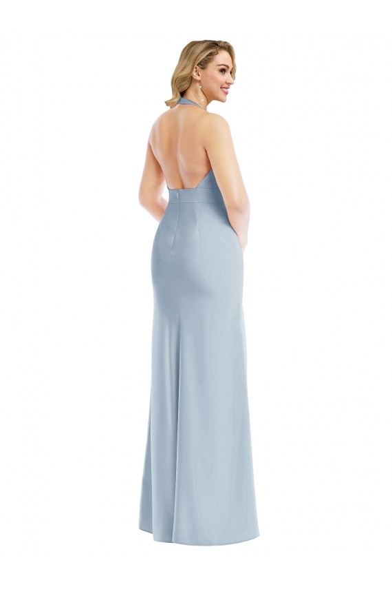 Open Back Light Sky Blue Trumpet Halter Neck Long Bridesmaid Dress / Evening Dress York
