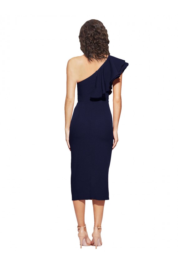 Dark Navy Sheath One Shoulder Midi Length Formal Evening Gown / Prom Dress / Bridesmaid Dress York