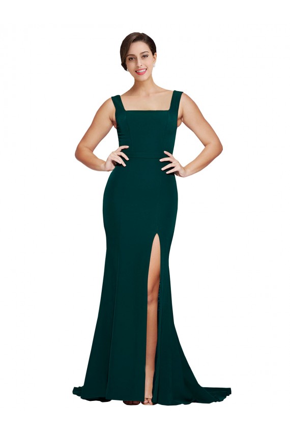 Midnight Green Sheath Square Neck Sweep Train Semi Formal Evening Dress / Prom Dress / Bridesmaid Dress York