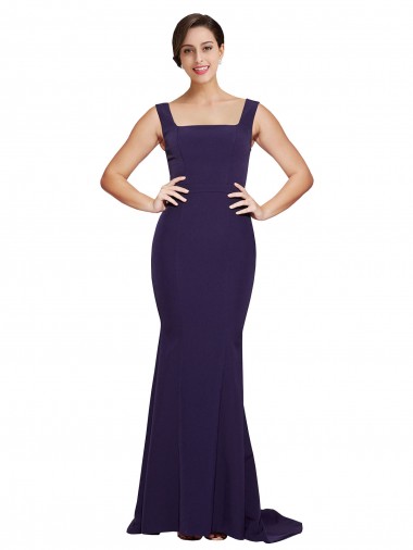 Dark Navy Sheath Square Neck Sweep Train Semi Formal Evening Dress / Prom Dress / Bridesmaid Dress York