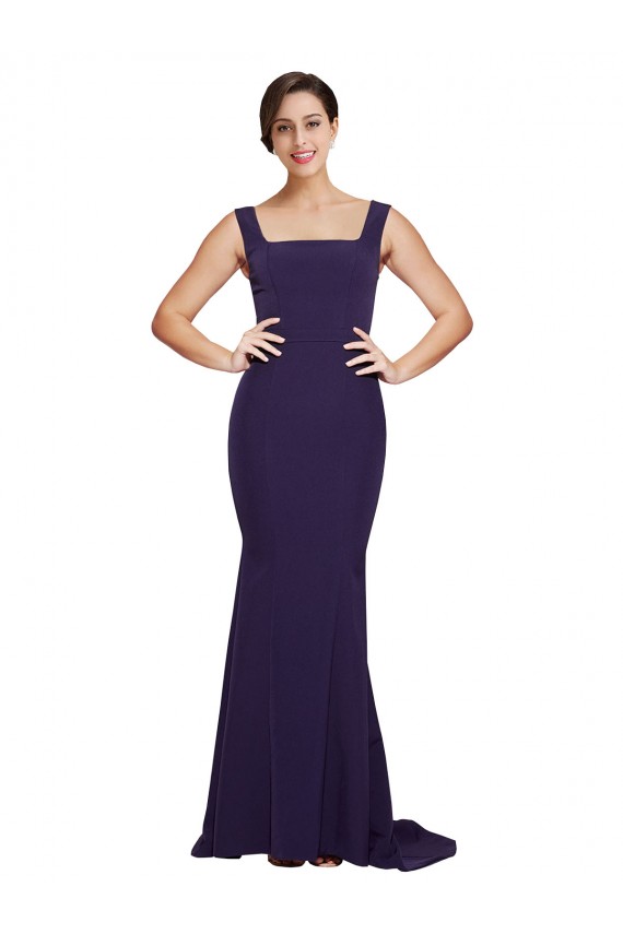 Dark Navy Sheath Square Neck Sweep Train Semi Formal Evening Dress / Prom Dress / Bridesmaid Dress York