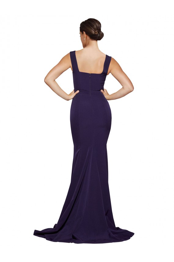Dark Navy Sheath Square Neck Sweep Train Semi Formal Evening Dress / Prom Dress / Bridesmaid Dress York