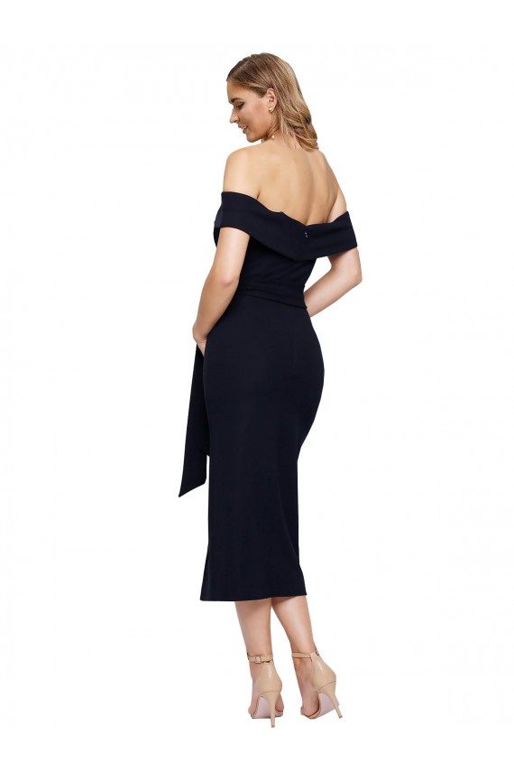 Low Back Black Sheath Square Neck Midi Length Formal Evening Gown / Prom Dress / Bridesmaid Dress York