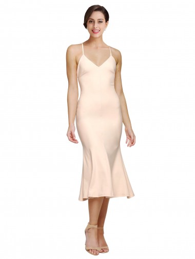 Open Back Nude Sheath V-Neck Midi Length Evening Gown / Prom Dress / Bridesmaid Dress York