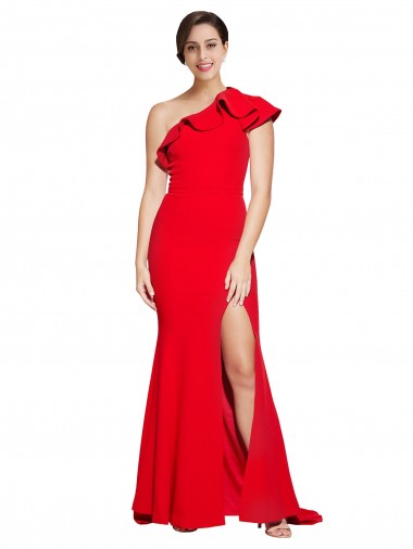 Red Sheath One Shoulder Sweep Train Semi Formal Evening Dress / Prom Dress / Bridesmaid Dress York