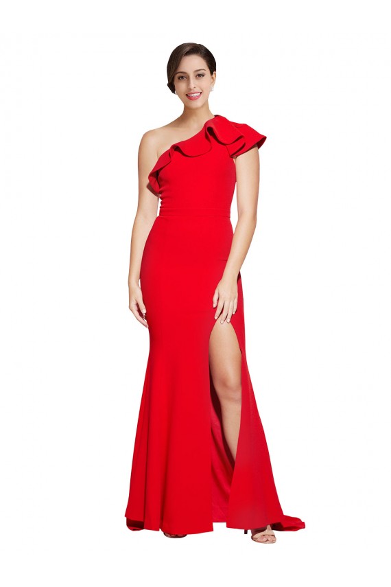 Red Sheath One Shoulder Sweep Train Semi Formal Evening Dress / Prom Dress / Bridesmaid Dress York