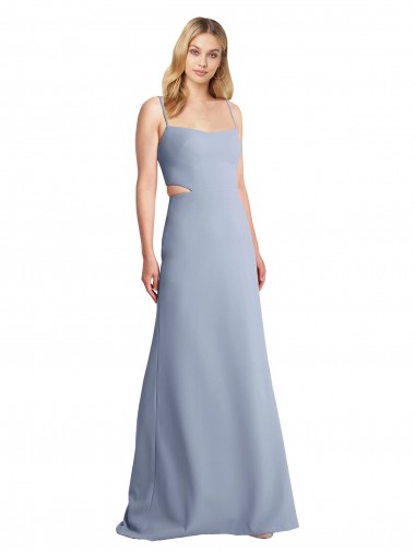 Open Back Smoke Blue A-Line Scoop Neck Long Prom Dress / Bridesmaid Dress York