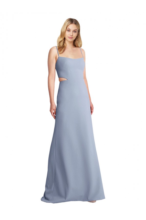 Open Back Smoke Blue A-Line Scoop Neck Long Prom Dress / Bridesmaid Dress York