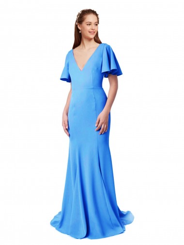 V-Back Peacock Blue Mermaid, Sheath V-Neck Sweep Train Prom Dress / Bridesmaid Dress York
