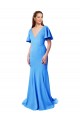 V-Back Peacock Blue Mermaid, Sheath V-Neck Sweep Train Prom Dress / Bridesmaid Dress York
